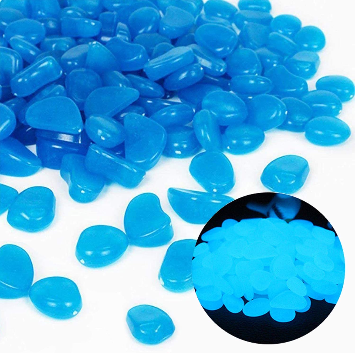 Aquarium Plant In Pot - Fish Tank Rocks Glow Blue Pebbles